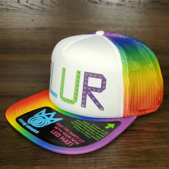 LED PLUR Trucker Hat Rainbow Mesh Cap Lights Up 3 Modes Strobe Effect NWT - Picture 8 of 10